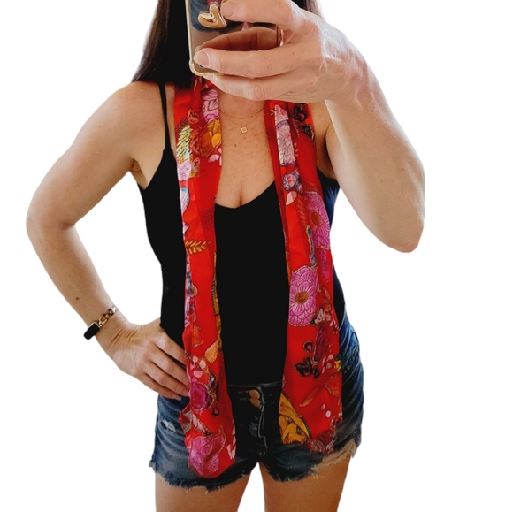 Red Floral Scarf - Picture 6 of 6